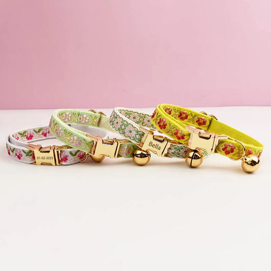 Engraving ID Cute Cat Collar Personalized leash set with Bell