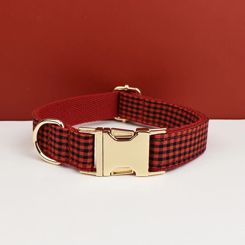 Plaid Dog Collar Designer With Bow Tie with Custom Engrave