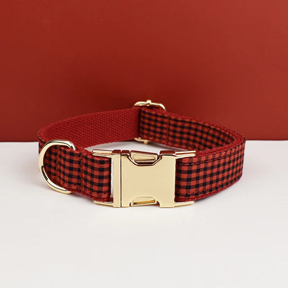 Plaid Dog Collar Designer With Bow Tie with Custom Engrave