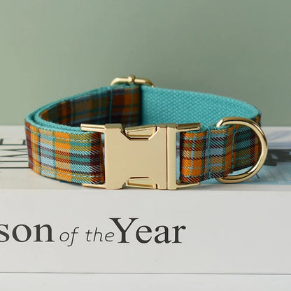 Plaid Dog Collar Designer With Bow Tie with Custom Engrave