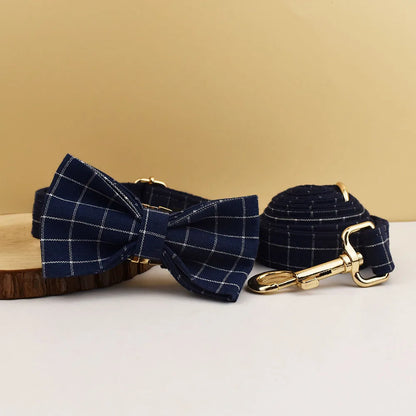 Plaid Dog Collar Designer With Bow Tie with Custom Engrave