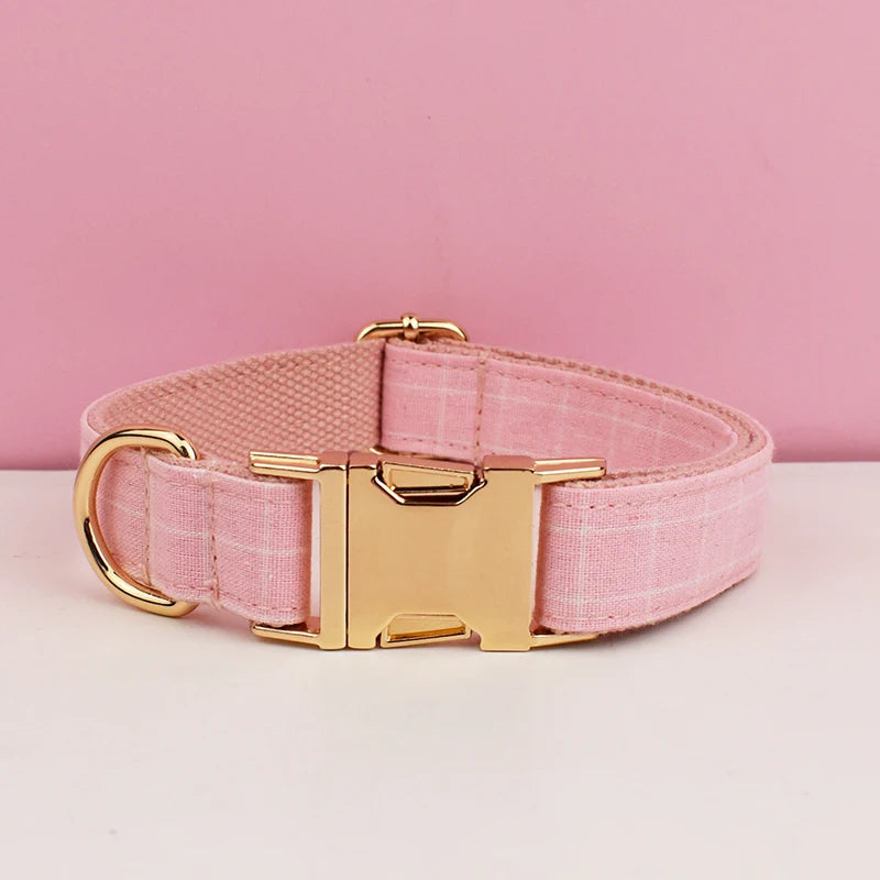 Plaid Dog Collar Designer With Bow Tie with Custom Engrave