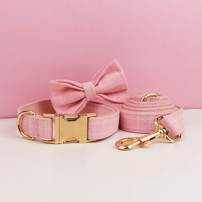 Plaid Dog Collar Designer With Bow Tie with Custom Engrave
