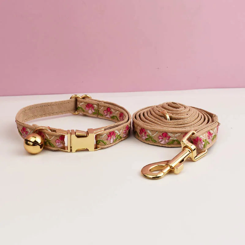 Engraving ID Cute Cat Collar Personalized leash set with Bell