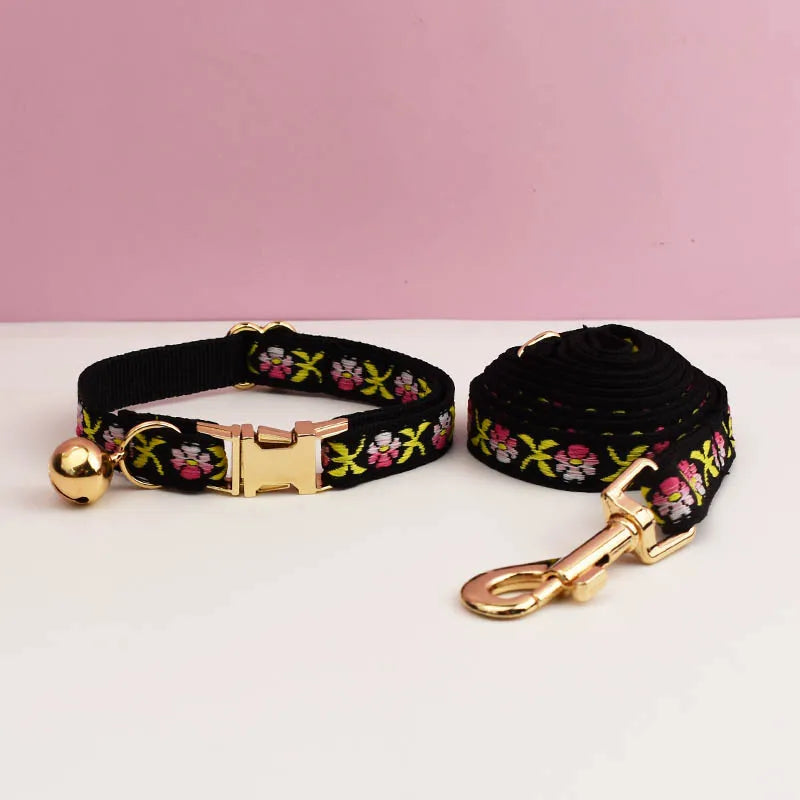 Engraving ID Cute Cat Collar Personalized leash set with Bell