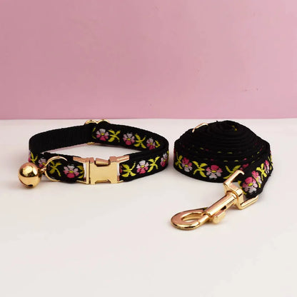 Engraving ID Cute Cat Collar Personalized leash set with Bell
