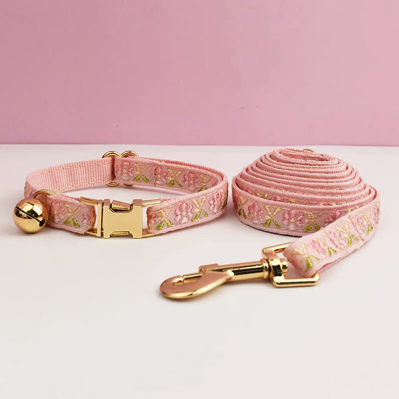 Engraving ID Cute Cat Collar Personalized leash set with Bell