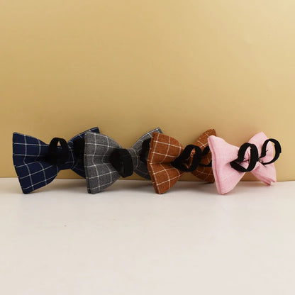 Plaid Dog Collar Designer With Bow Tie with Custom Engrave