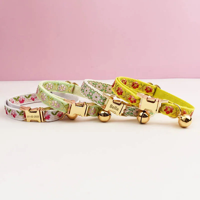 Engraving ID Cute Cat Collar Personalized leash set with Bell
