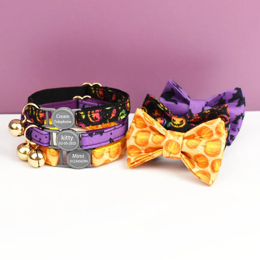 Halloween Cat Collar with  Personalized Custom Engraved Name Plate