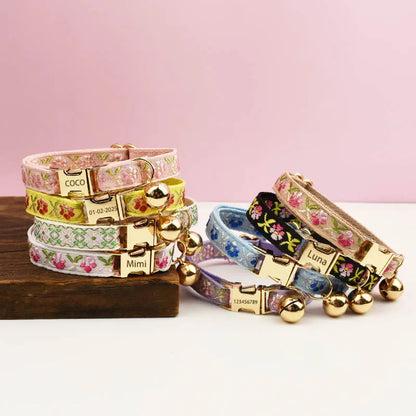 Engraving ID Cute Cat Collar Personalized leash set with Bell