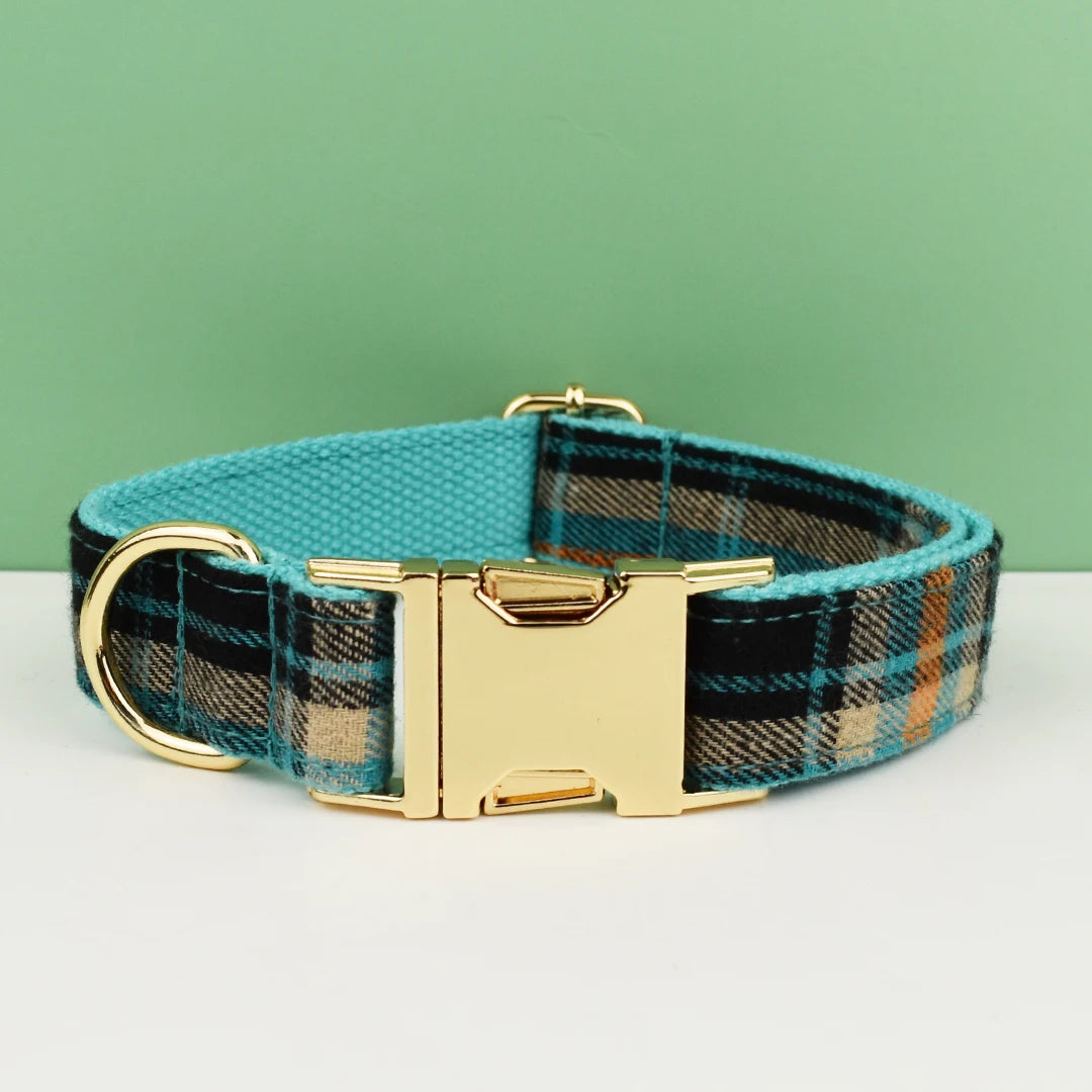 Plaid Dog Collar Designer With Bow Tie with Custom Engrave