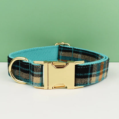 Plaid Dog Collar Designer With Bow Tie with Custom Engrave