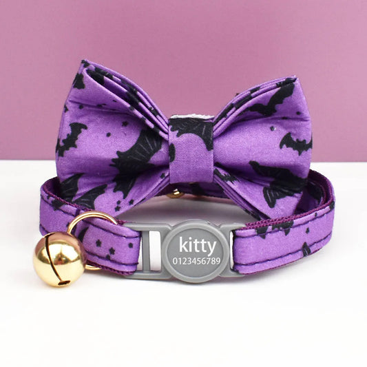 Halloween Cat Collar with  Personalized Custom Engraved Name Plate