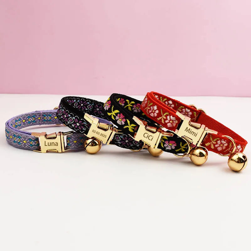 Engraving ID Cute Cat Collar Personalized leash set with Bell