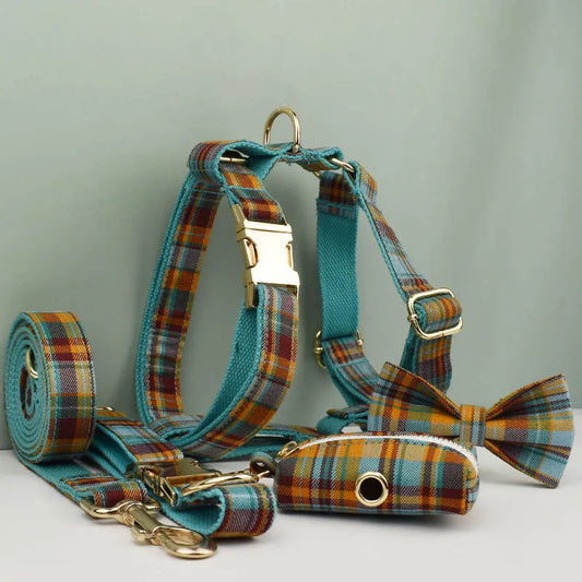 High Quality  Personalized Dog Collar Leashes Harness Bow Set