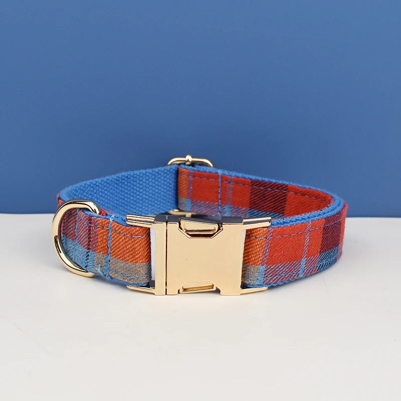 Plaid Dog Collar Designer With Bow Tie with Custom Engrave