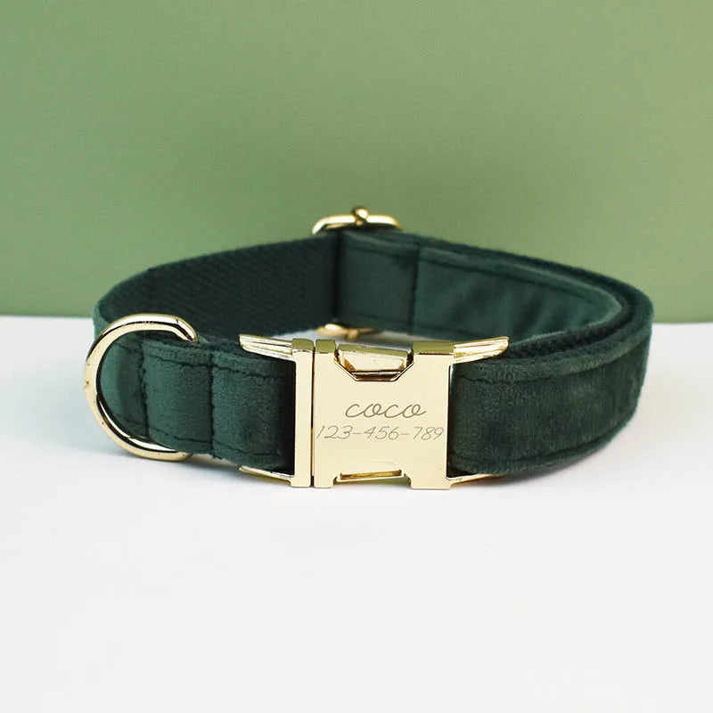 Velvet adjustable dog Collar with personal Engrave