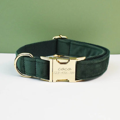 Velvet adjustable dog Collar with personal Engrave