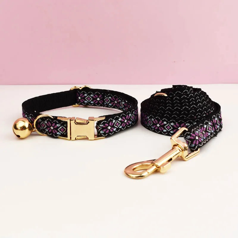 Engraving ID Cute Cat Collar Personalized leash set with Bell