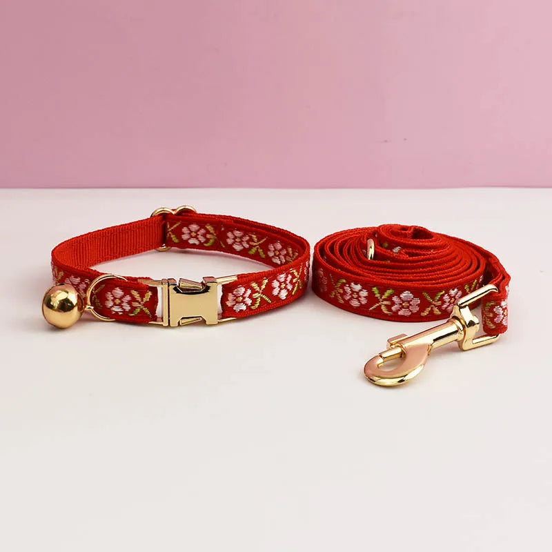 Engraving ID Cute Cat Collar Personalized leash set with Bell