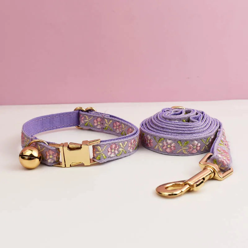 Engraving ID Cute Cat Collar Personalized leash set with Bell