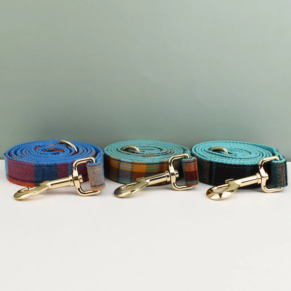 Plaid Dog Collar Designer With Bow Tie with Custom Engrave