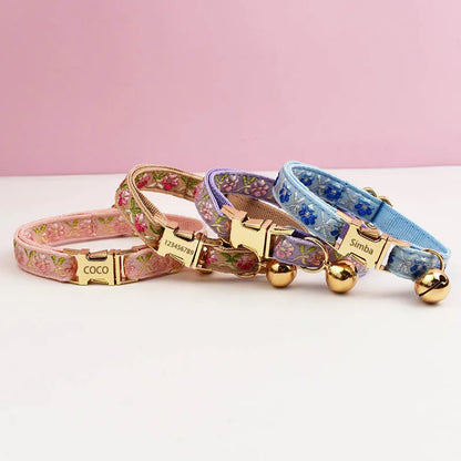Engraving ID Cute Cat Collar Personalized leash set with Bell