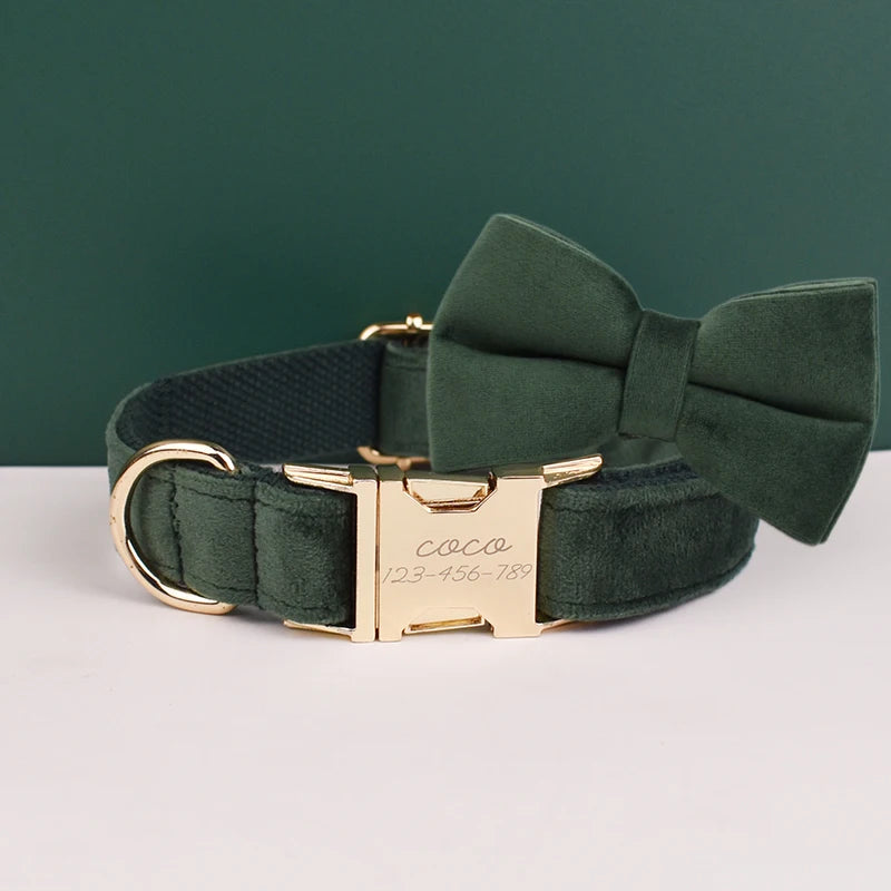 Velvet adjustable dog Collar with personal Engrave