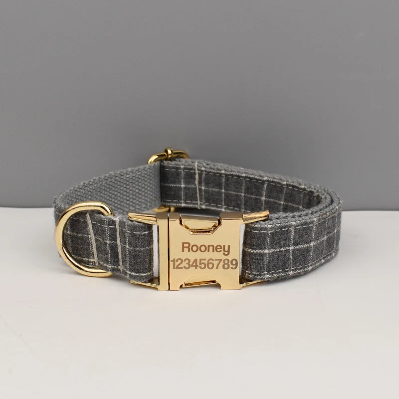 Plaid Dog Collar Designer With Bow Tie with Custom Engrave