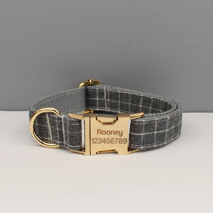 Plaid Dog Collar Designer With Bow Tie with Custom Engrave