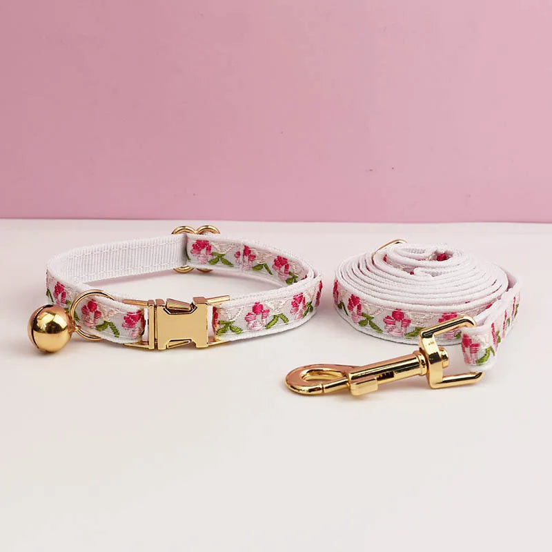 Engraving ID Cute Cat Collar Personalized leash set with Bell